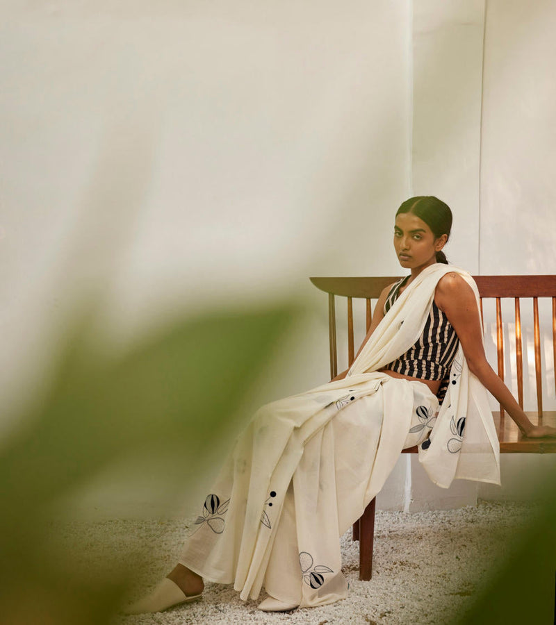 Luna saree Sarees by Khara Kapas in white for women Worldwide