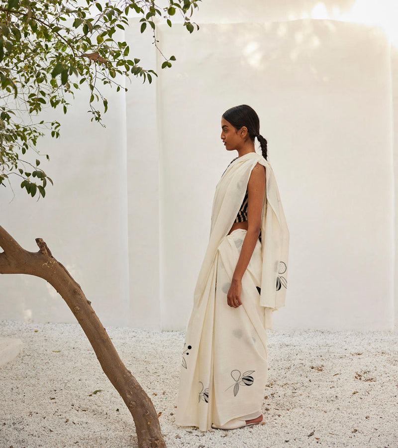 Luna saree Sarees by Khara Kapas in white for women Worldwide