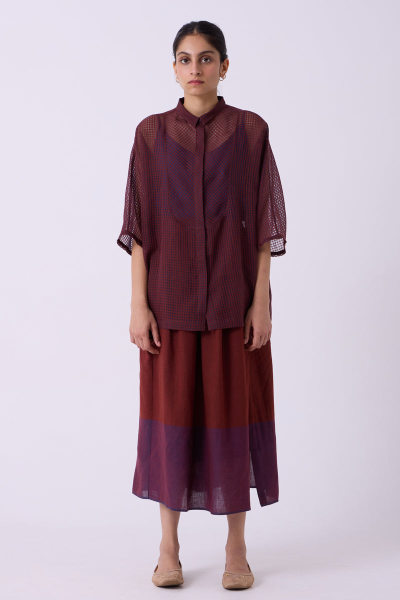 Zuri Blue Checkered HandwovenTop handwoven silk cotton top/shirt by The Summer House in blue for women Worldwide