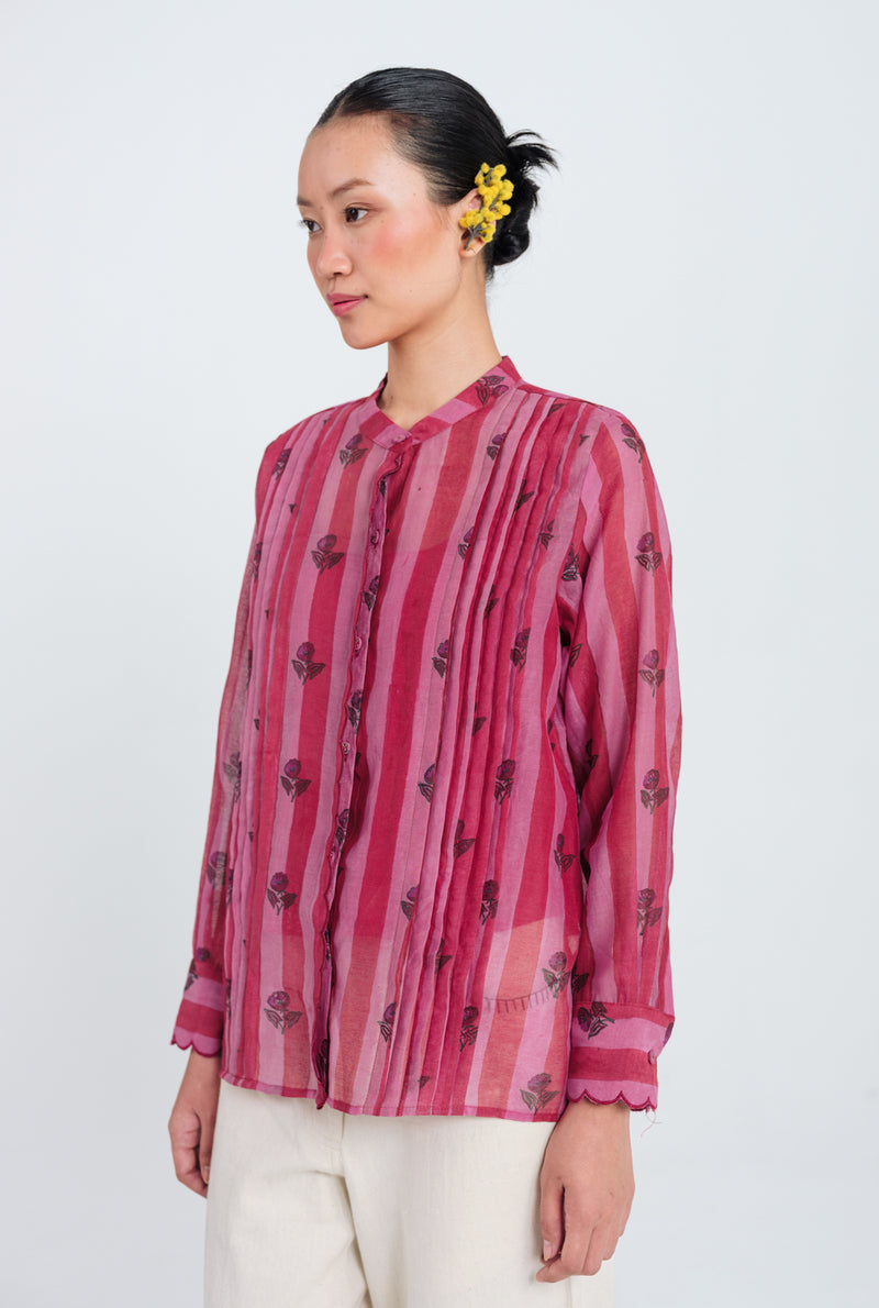 Spring Scallop Shirt mul chanderi top/shirt by JodiLife in red, pink for women Worldwide