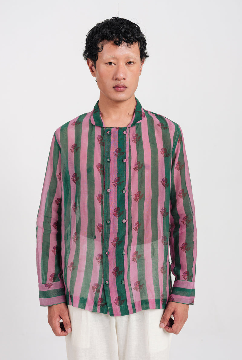 Twirl Shirt mul chanderi shirt by Jodi Men in green, pink for men Worldwide