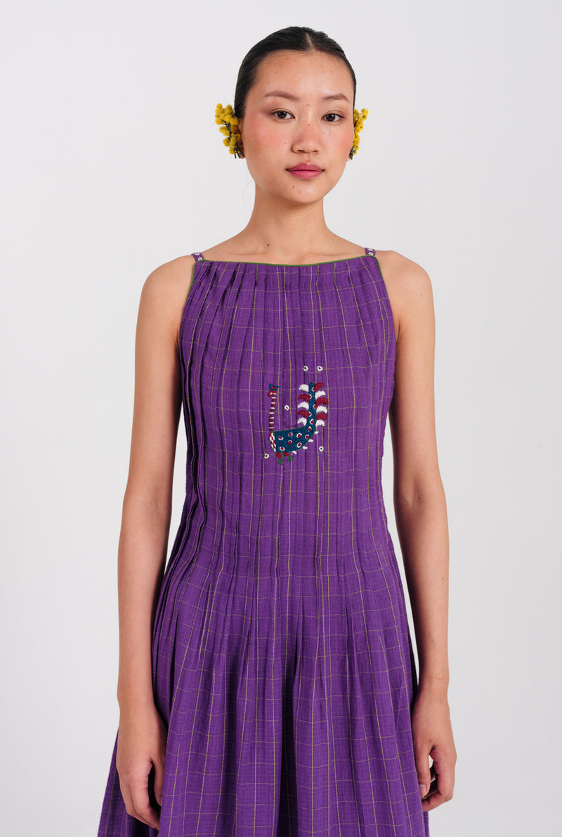 Drift Handloom Pleated Dress handwoven cotton dress by JodiLife in purple for women Worldwide