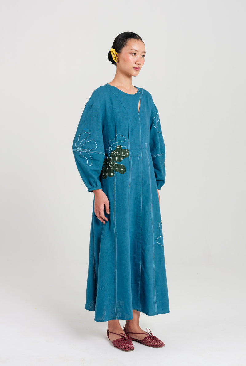 Ether Handloom Day Dress kala cotton dress by JodiLife in blue for women Worldwide