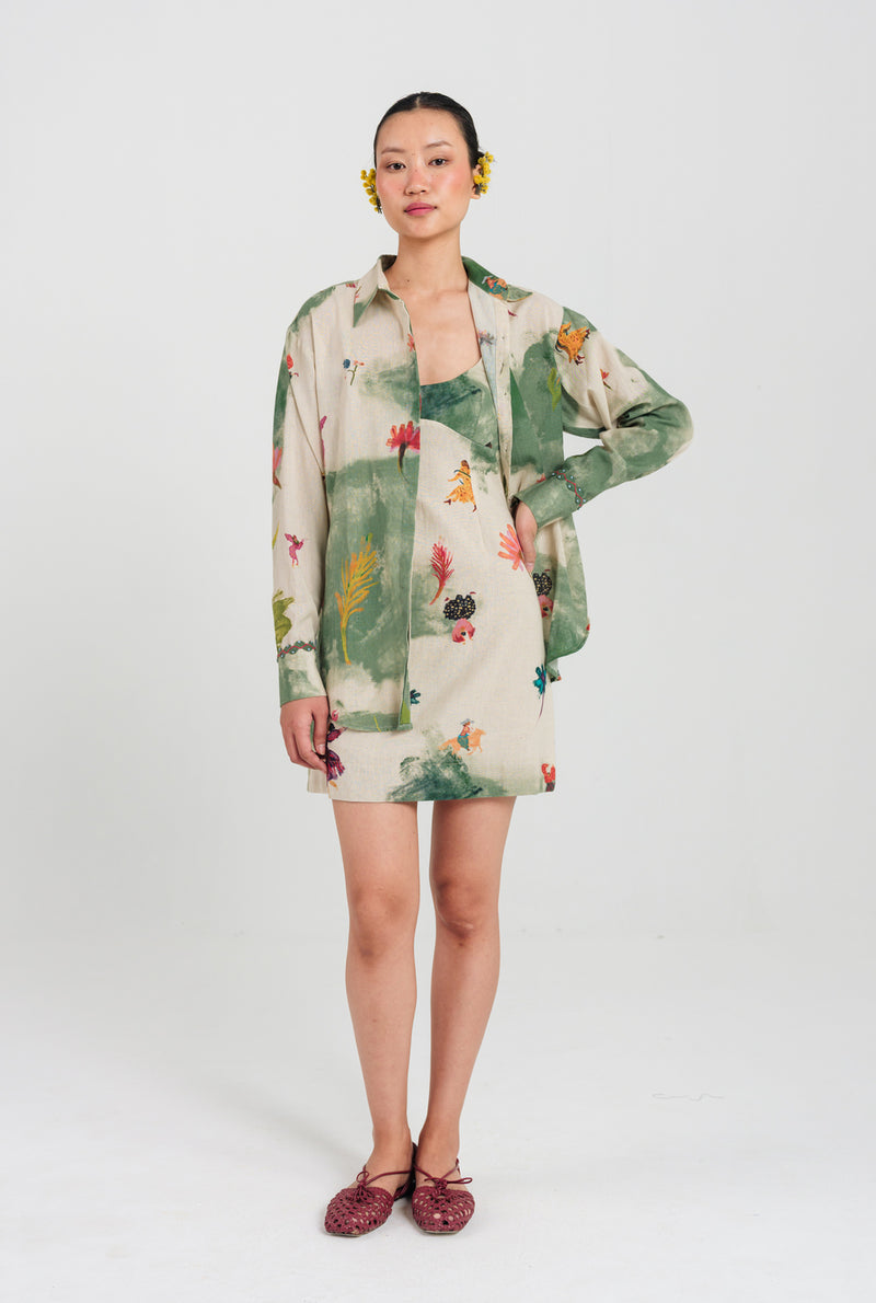 Sway Short Dress cotton flex dress by JodiLife in offwhite, green for women Worldwide