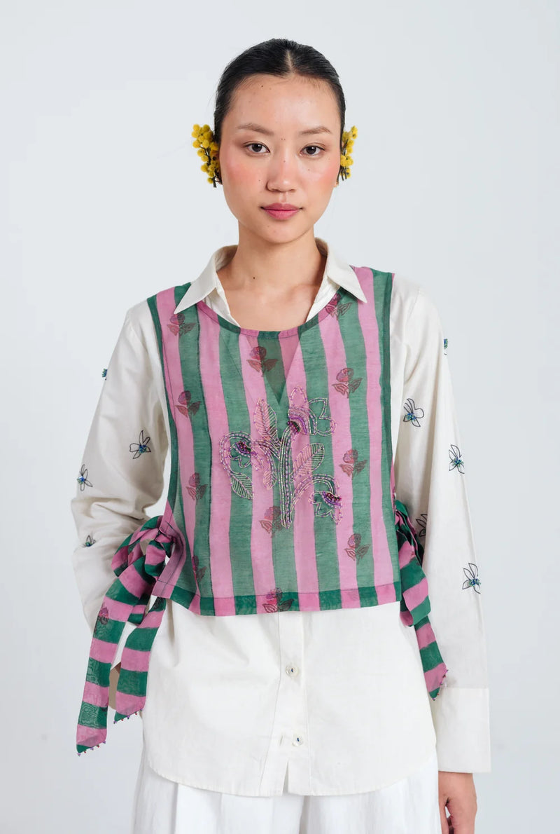 Twirl Overlay mul chanderi jacket/overlay by JodiLife in pink, green for women Worldwide