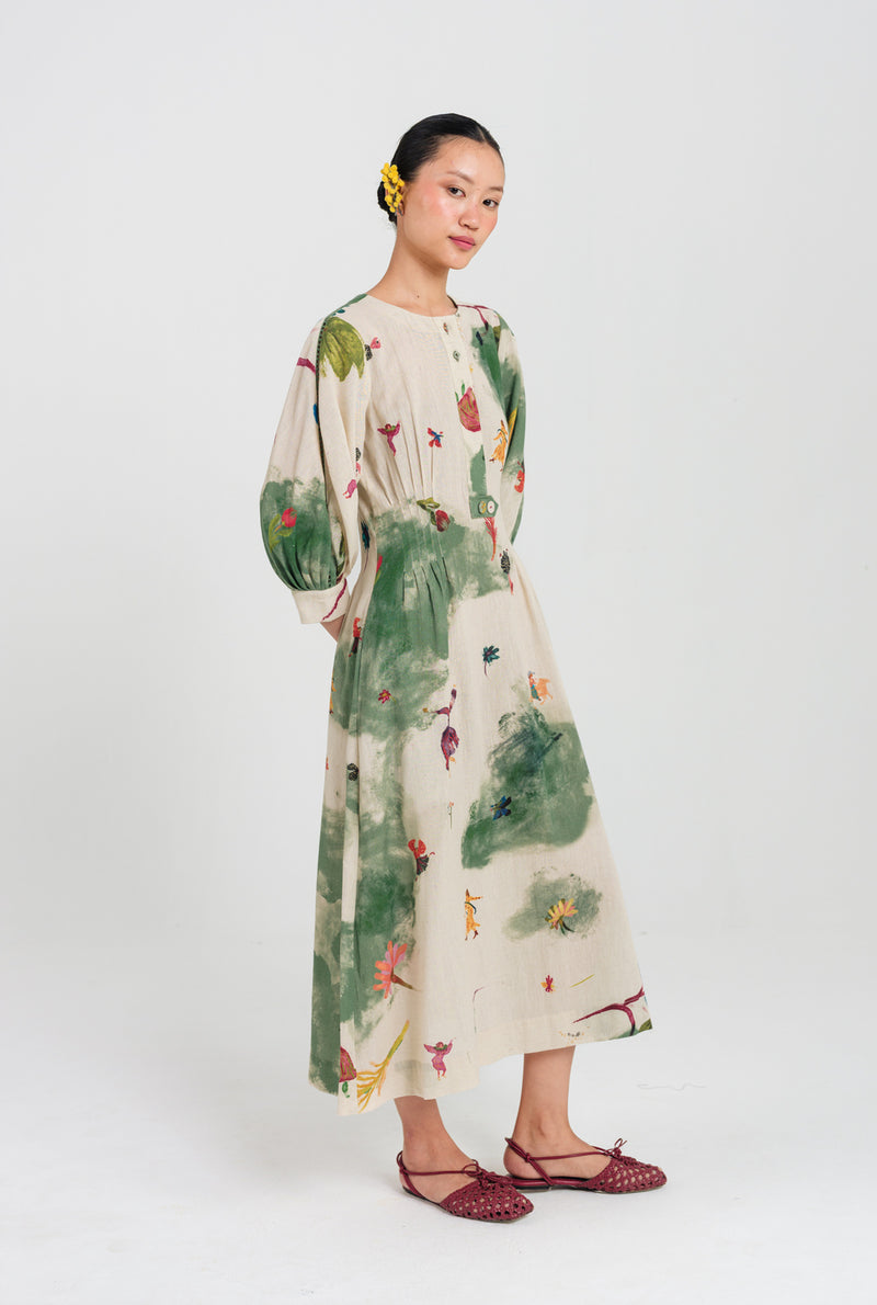 Sway Midi Dress cotton flex dress by JodiLife in offwhite, green for women Worldwide