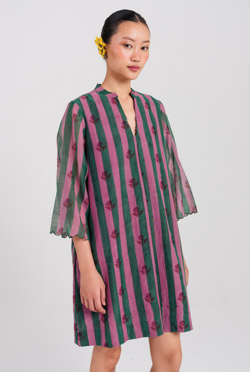 Twirl Shift Dress mul chanderi dress by JodiLife in pink, green for women Worldwide