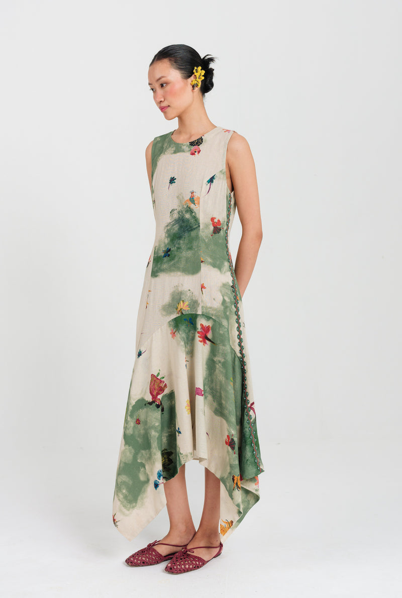 Sway Asymmetric Dress cotton flex dress by JodiLife in offwhite, green for women Worldwide
