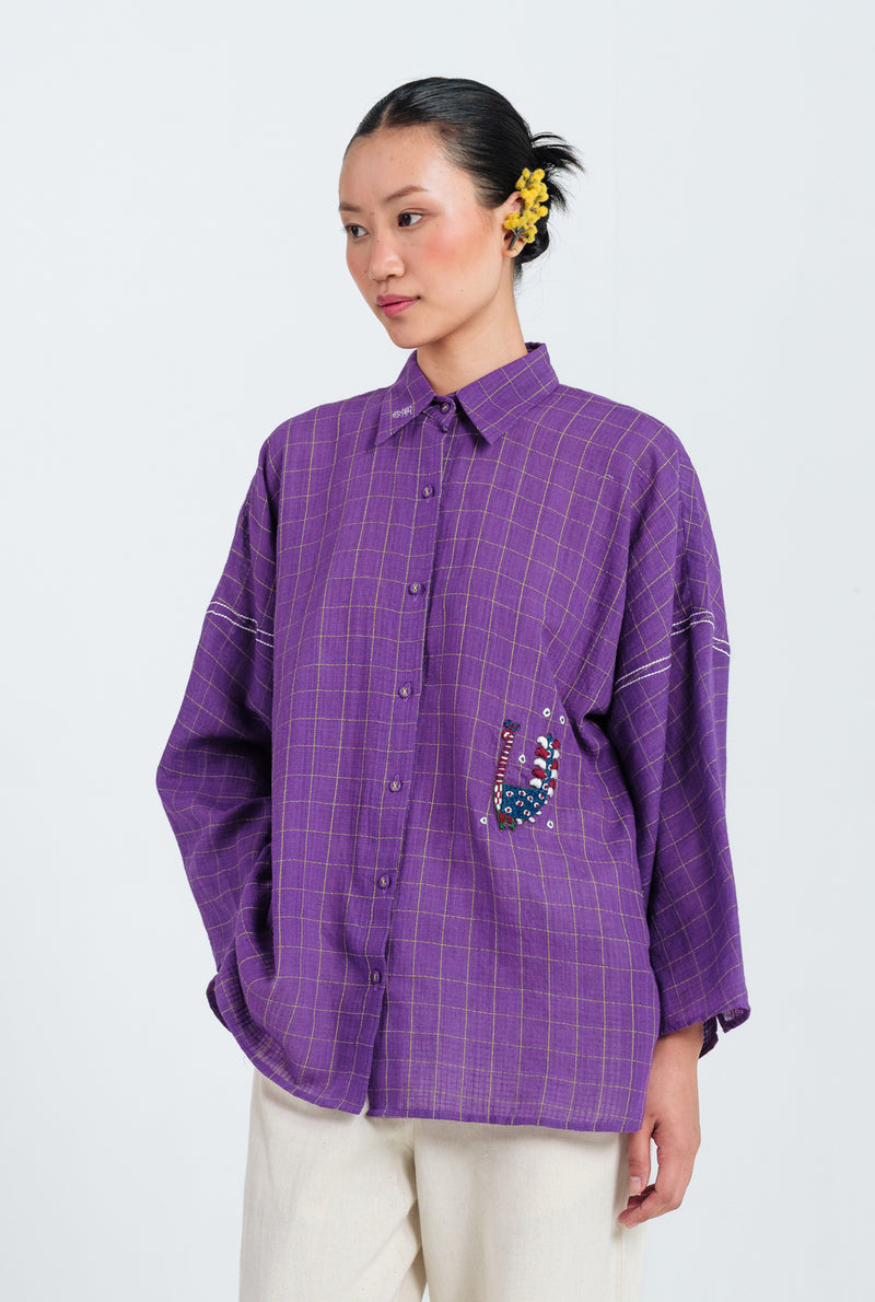 Drift Handloom Shirt handwoven cotton top/shirt by JodiLife in purple for women Worldwide