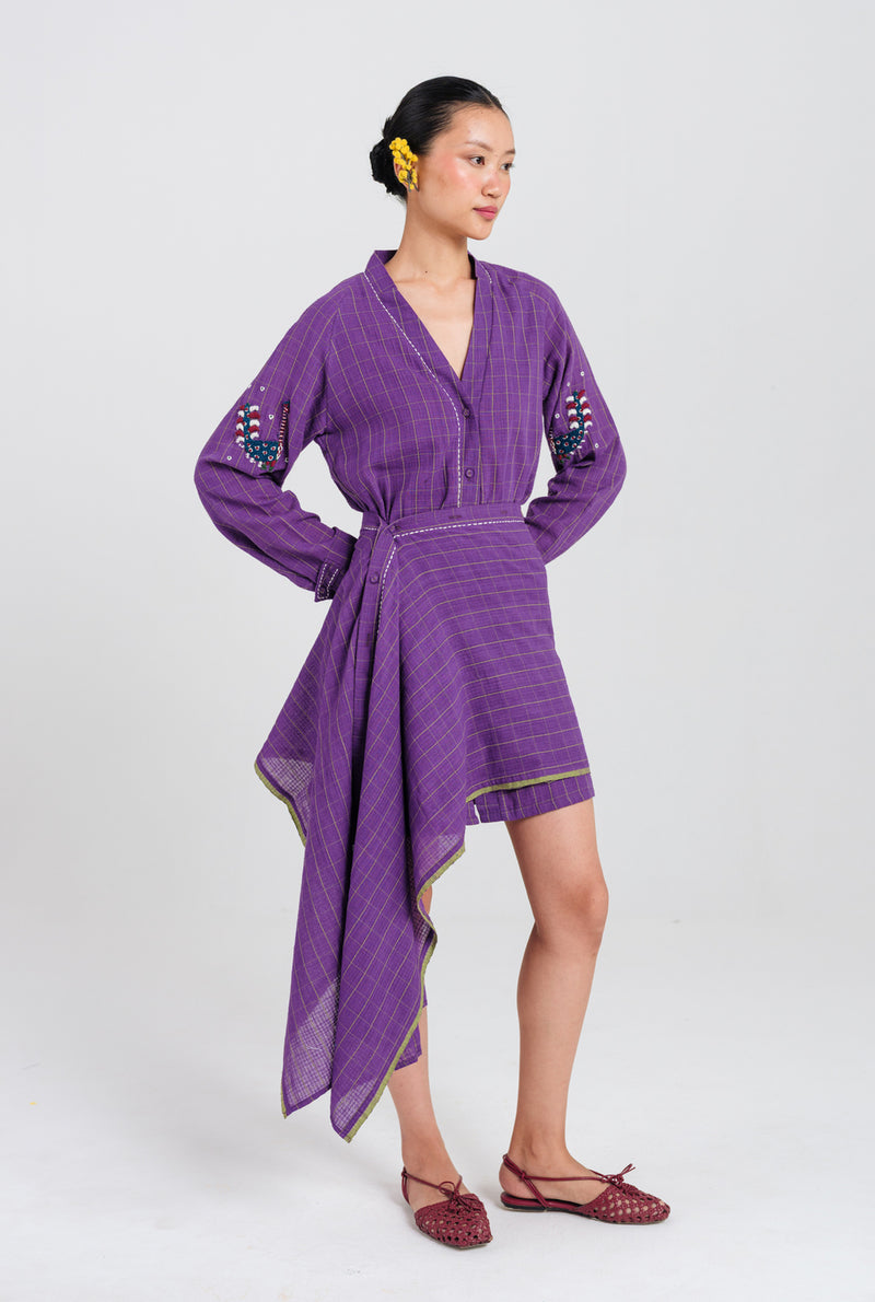 Drift Handloom Tunic Dress handwoven cotton dress by JodiLife in purple for women Worldwide