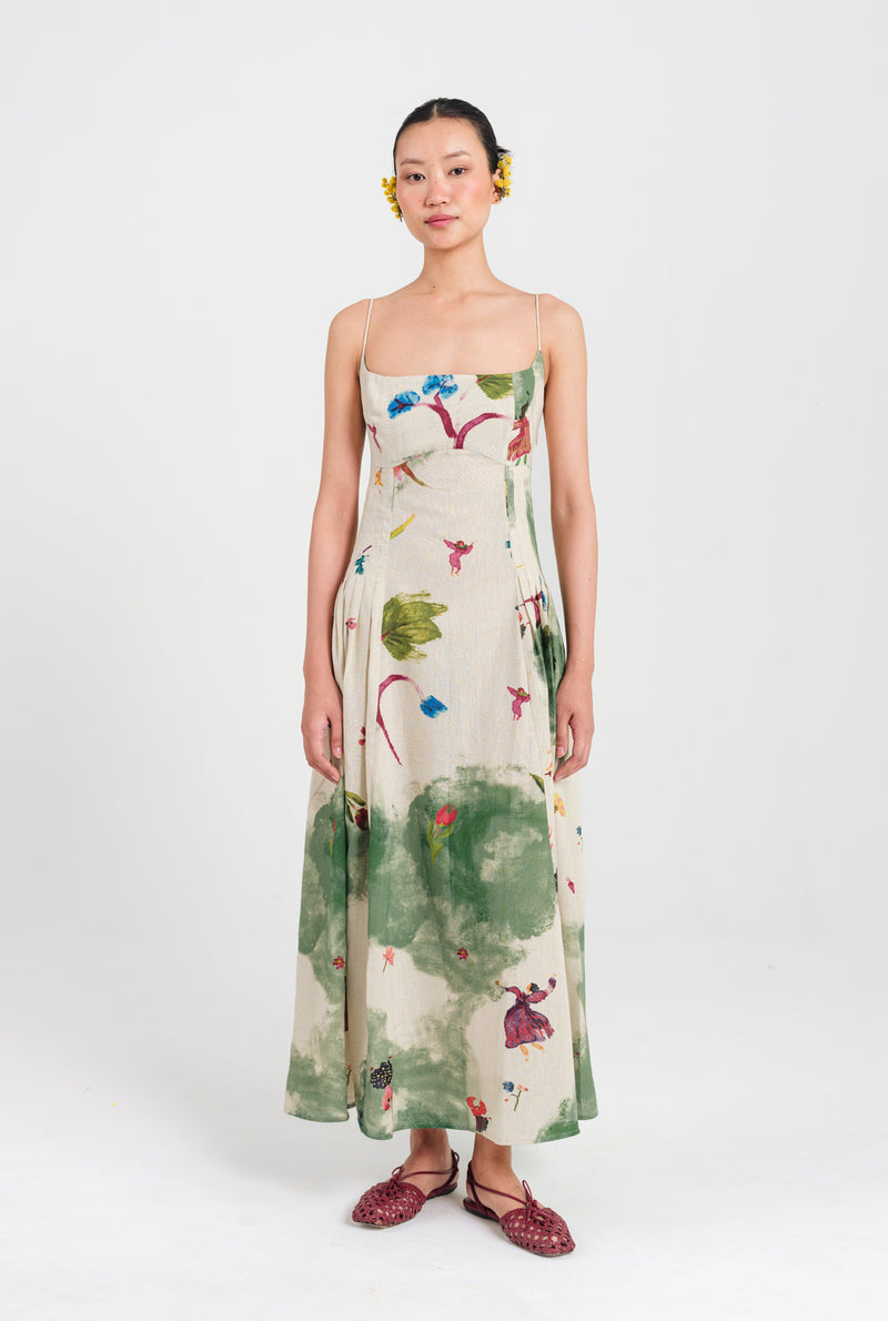 Sway Pleated Dress cotton flex dress by JodiLife in offwhite, green for women Worldwide