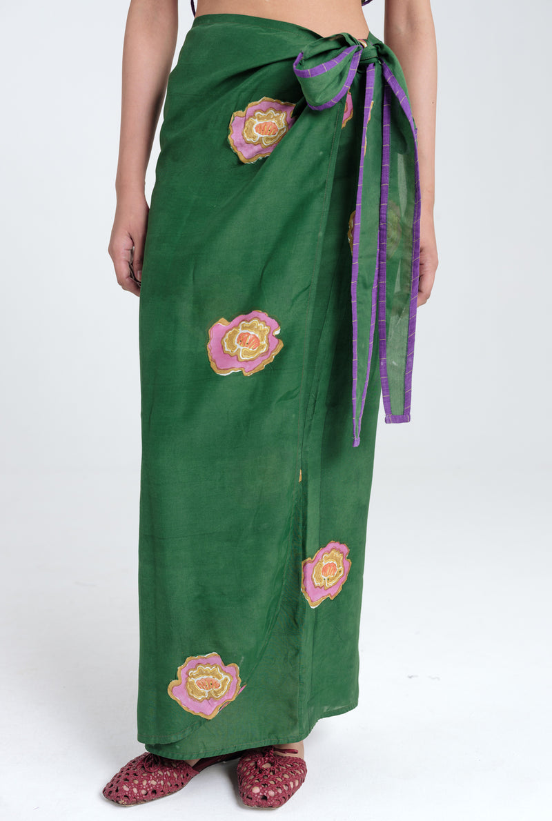 Flow Wrap Skirt muslin silk skirt by JodiLife in green for women Worldwide