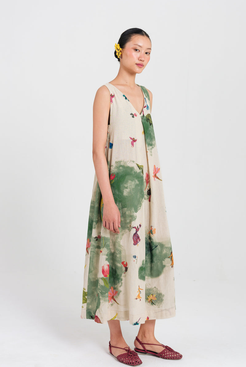 Sway Day Dress cotton flex dress by JodiLife in offwhite, green for women Worldwide