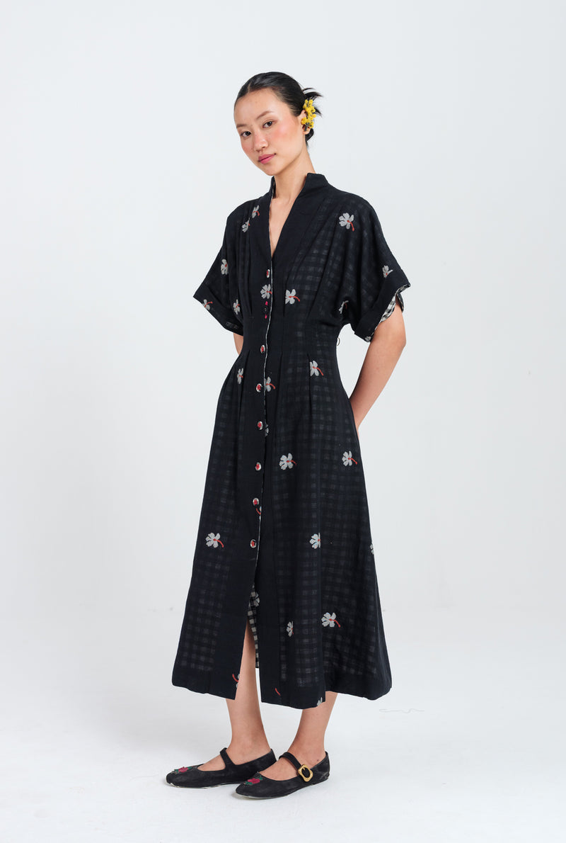 Leap Jamdani Midi Dress jamdani dress by JodiLife in black for women Worldwide