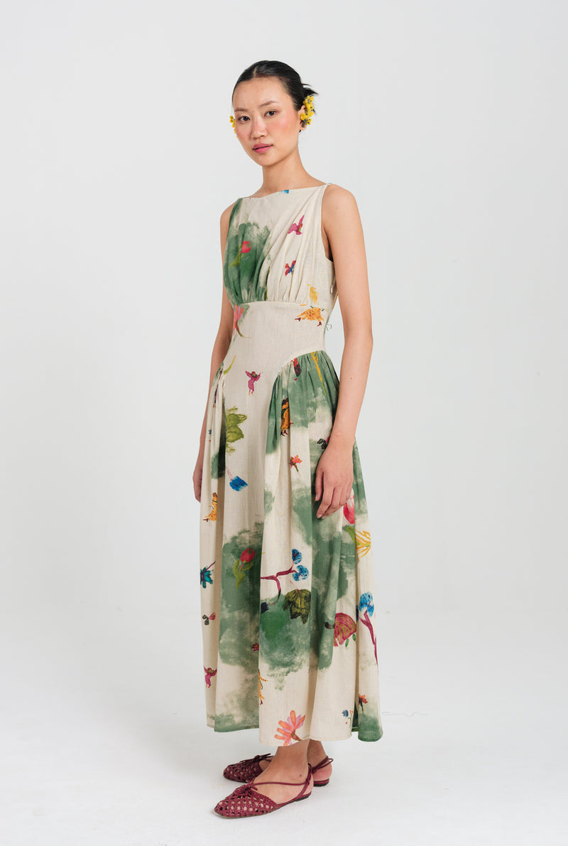 Sway Panel Dress cotton flex dress by JodiLife in offwhite, green for women Worldwide