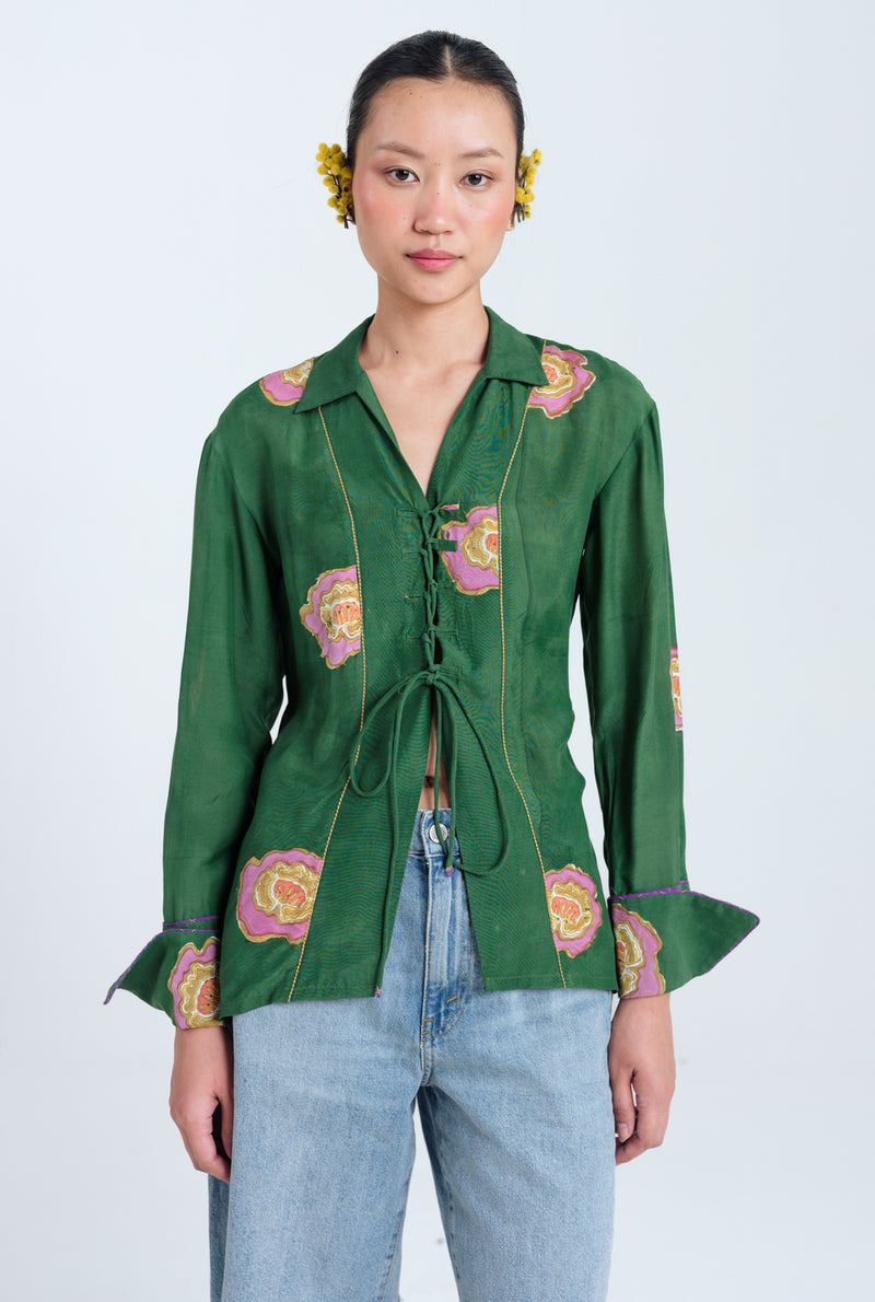 Flow Blouse muslin silk top/shirt by JodiLife in green for women Worldwide