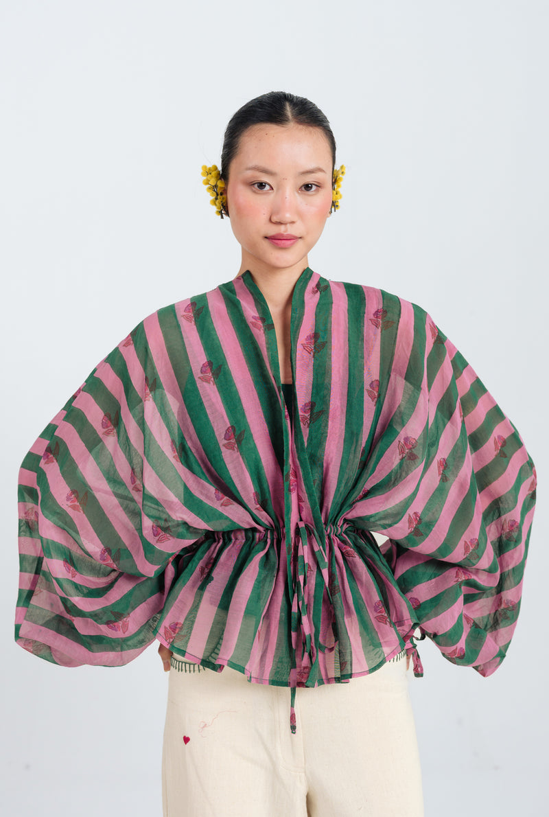 Twirl Overlay Jacket mul chanderi jacket/overlay by JodiLife in pink, green for women Worldwide