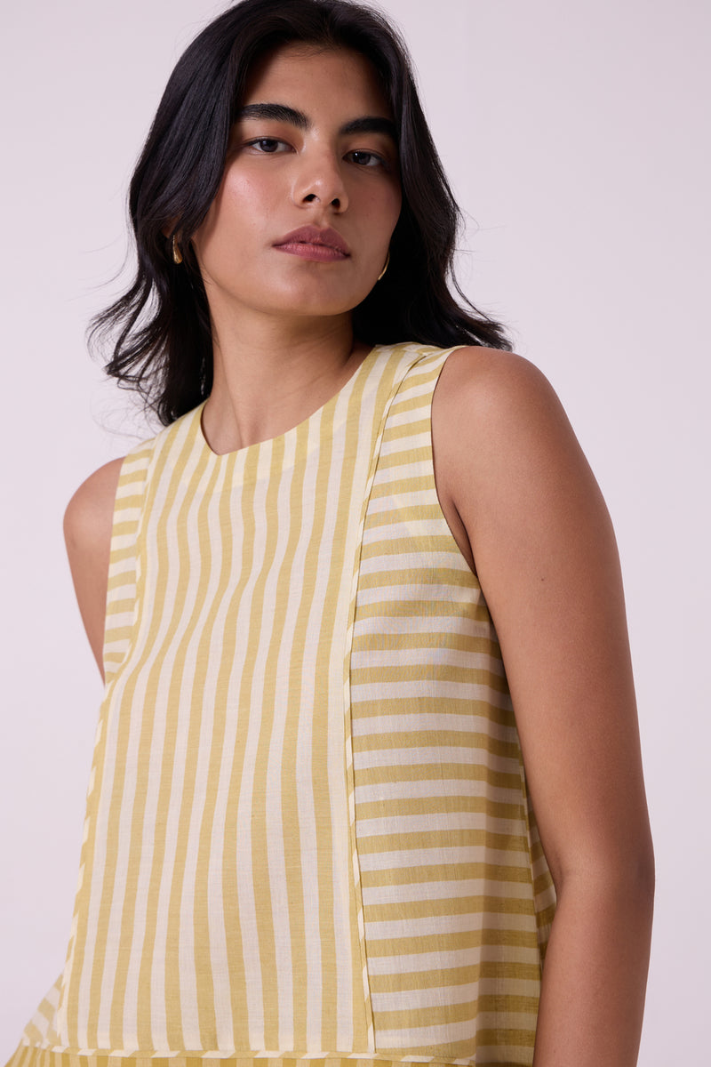 Asahi Yellow Striped Handwoven Tent top handwoven cotton top/shirt by The Summer House in yellow for women Worldwide