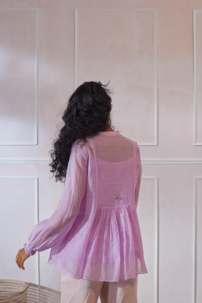 Lavender Wild Fower Shirt silk by Nadiya Paar for women Worldwide
