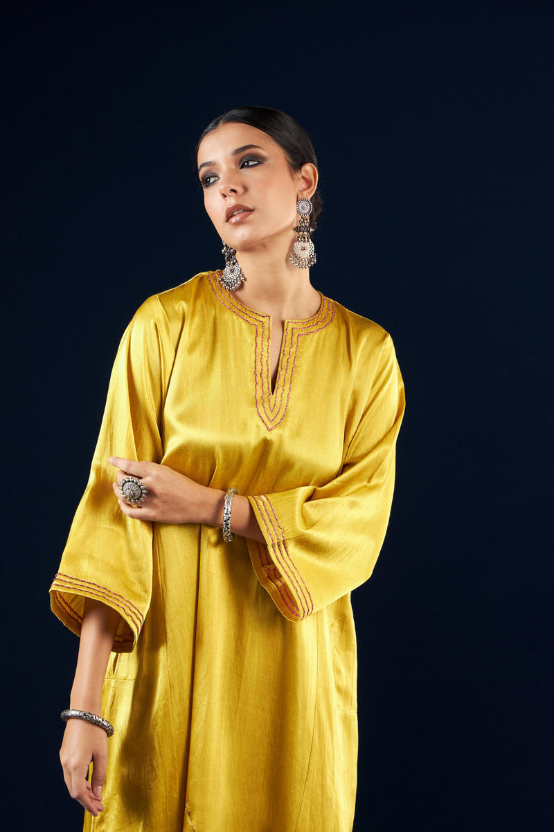 Kalidaar Kurta Set - Gold Yellow FC-2301 silk by Aavidi in yellow color for women Worldwide