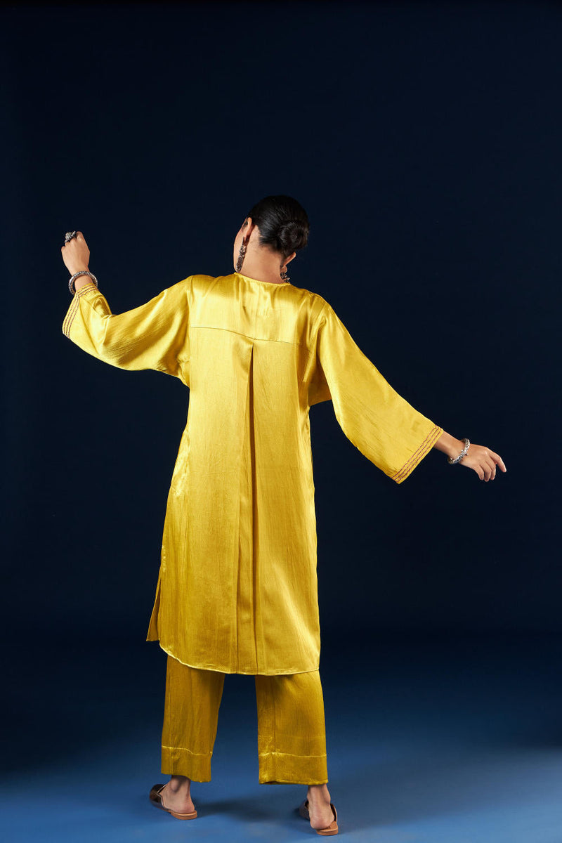 Kalidaar Kurta Set - Gold Yellow FC-2301 silk by Aavidi in yellow color for women Worldwide