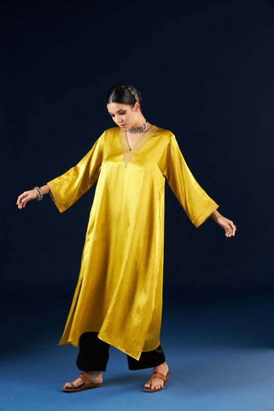 A line Kurta set - Gold yellow & Coal Black