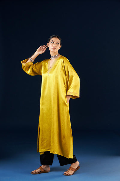 A line Kurta set - Gold yellow & Coal Black