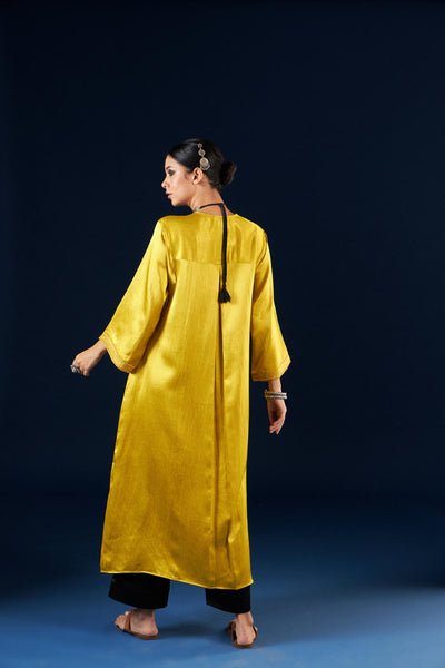 A line Kurta set - Gold yellow & Coal Black