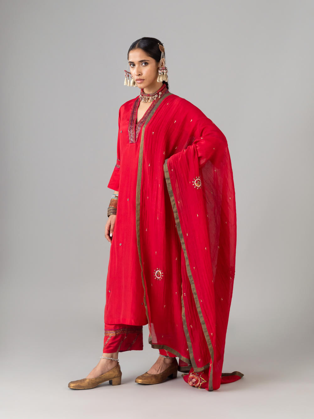 Nazar Butti Red Kurta