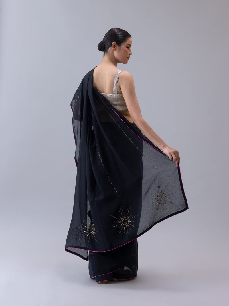 Gyanak Saree-Black chanderi by Shades of India in black color for women Worldwide
