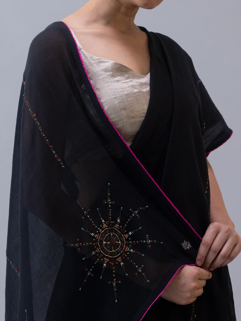 Gyanak Saree-Black chanderi by Shades of India in black color for women Worldwide
