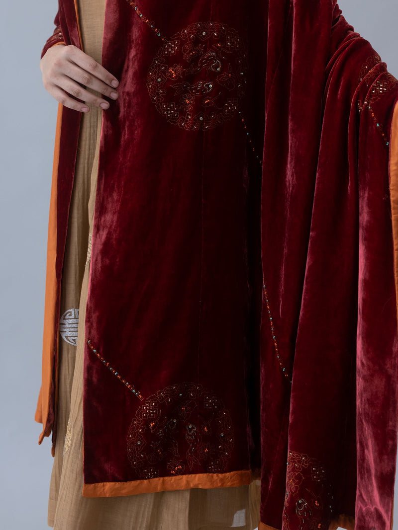 Hemis Shawl-Red silk by Shades of India in red color for women Worldwide