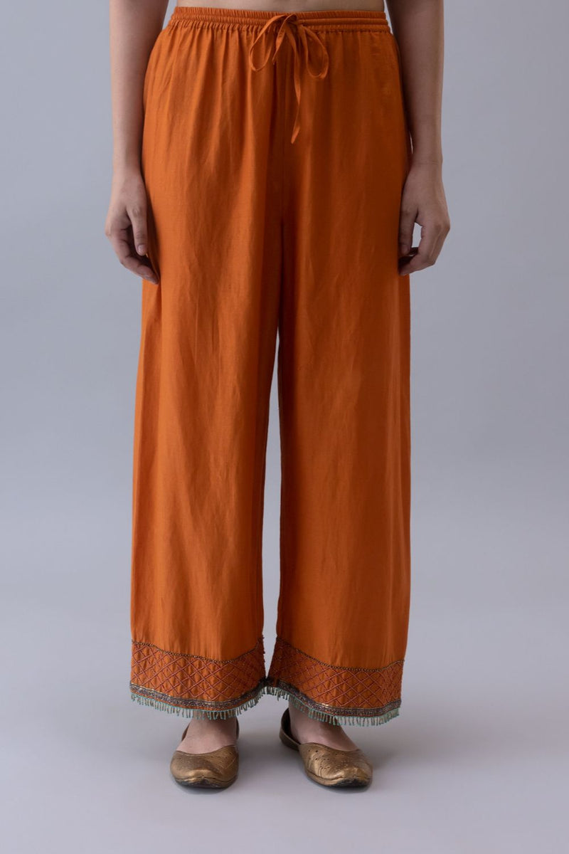 Ava Pyjama-Orange satin by Shades of India in orange color for women Worldwide