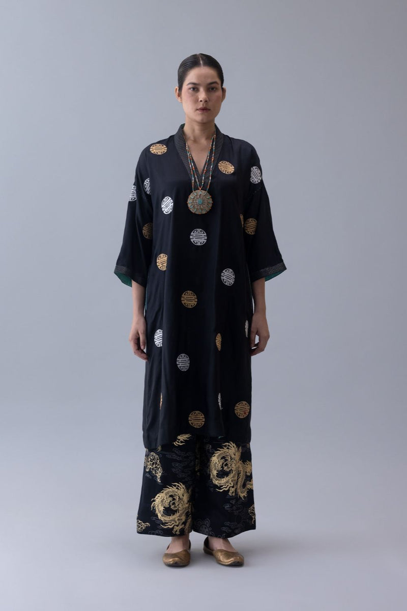 Daido Kaftan-Black silk by Shades of India in black color for women Worldwide