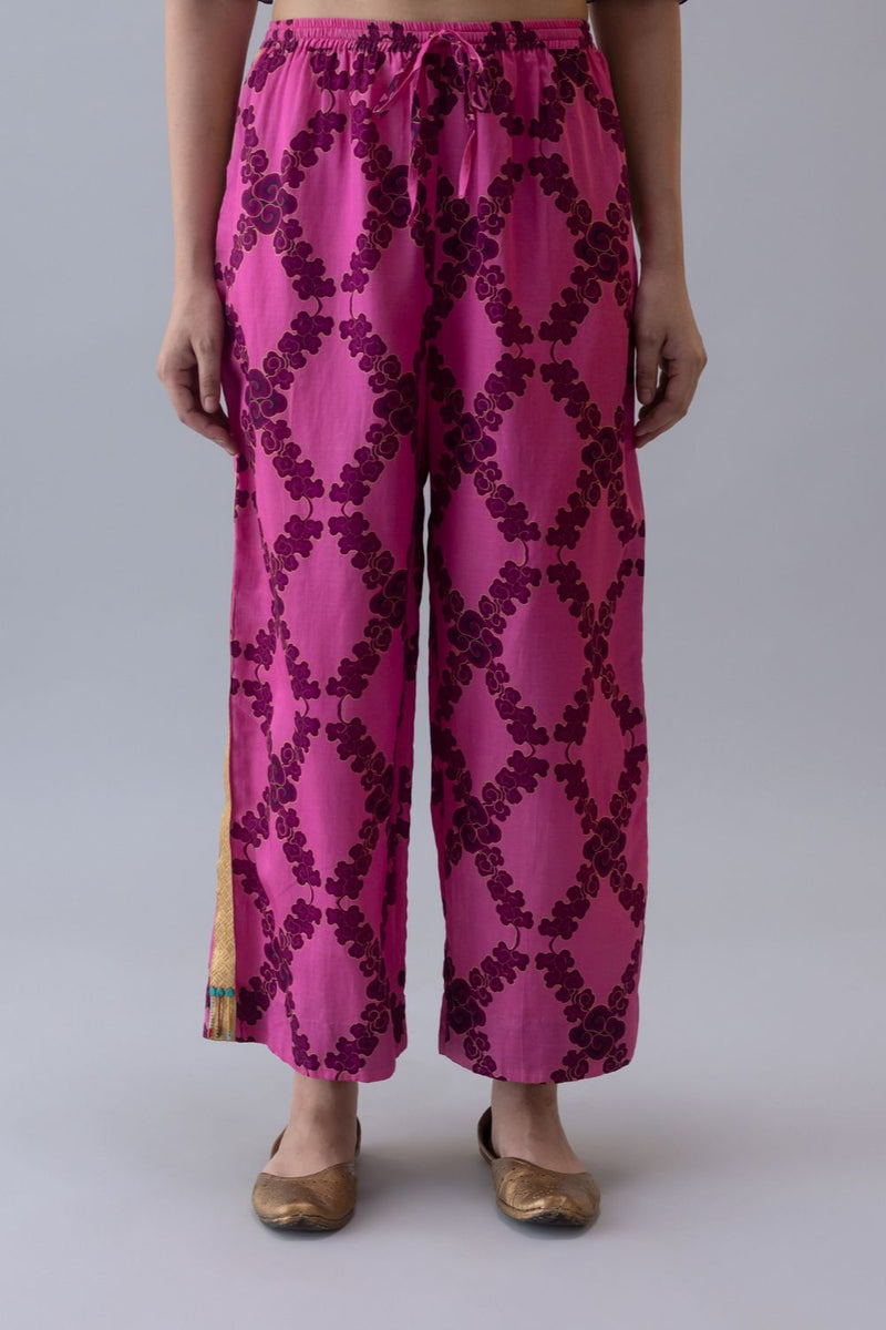 Lingpa Pyjama-Pink satin by Shades of India in pink color for women Worldwide