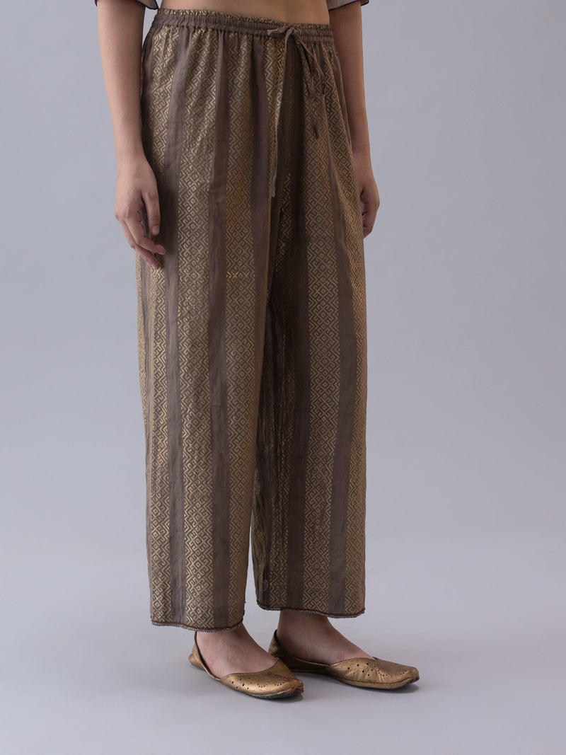 Lungta Pyjama-Charcoal tissue by Shades of India in charcoal color for women Worldwide