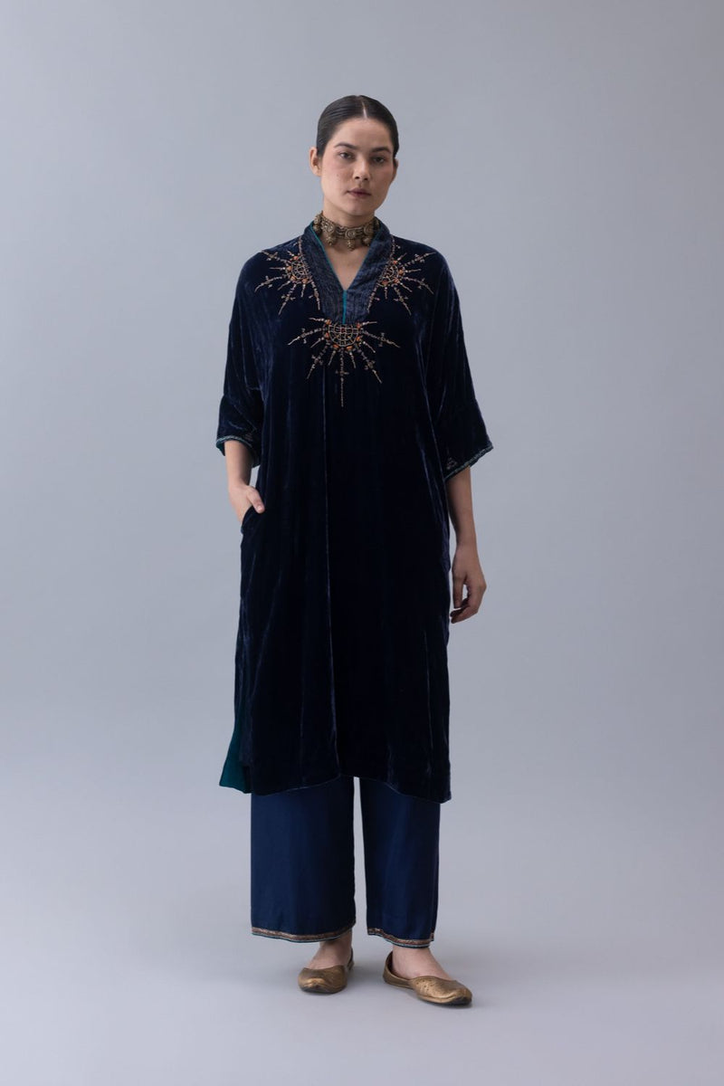 Nyin Kaftan-Indigo silk by Shades of India for women Worldwide