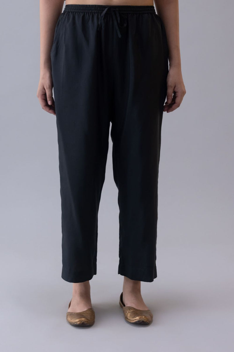 Omka Pyjama-Black silk by Shades of India in black color for women Worldwide