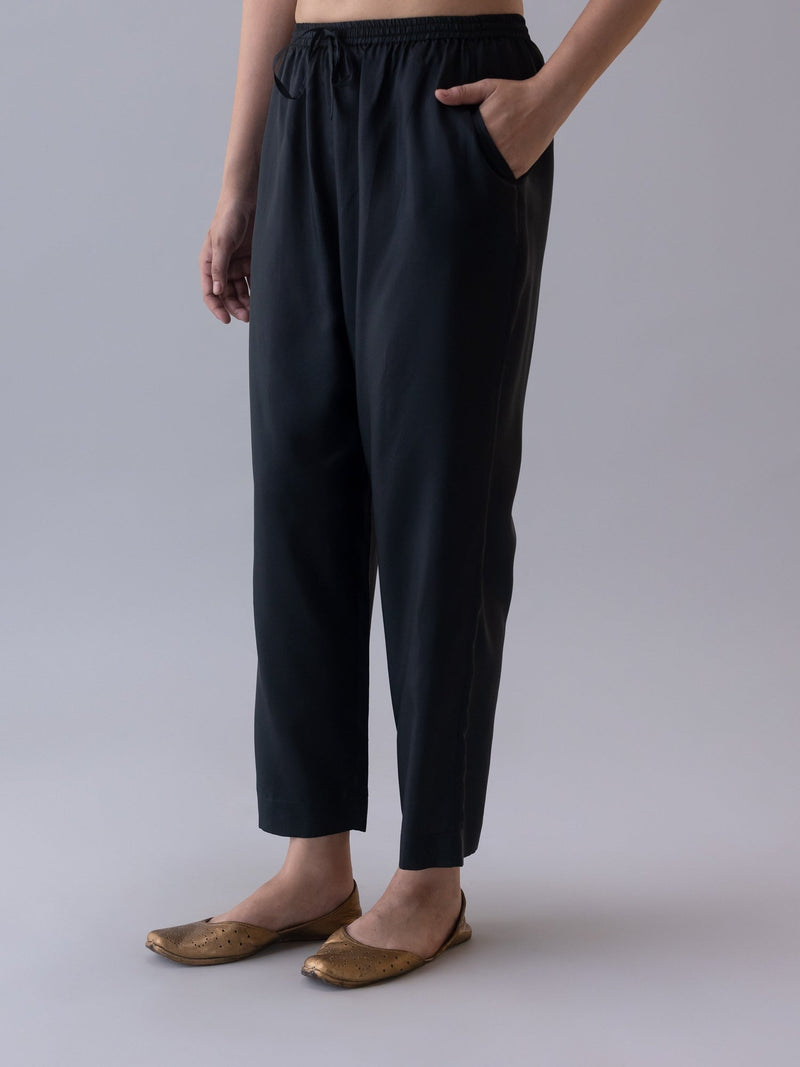 Omka Pyjama-Black silk by Shades of India in black color for women Worldwide