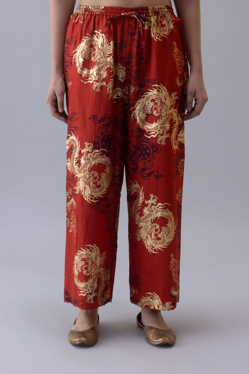 Pema Pyjama-Rust satin by Shades of India in rust color for women Worldwide