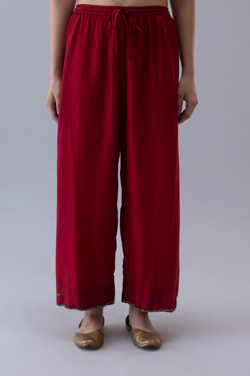 Thangka Pyjama-Red silk by Shades of India in red color for women Worldwide