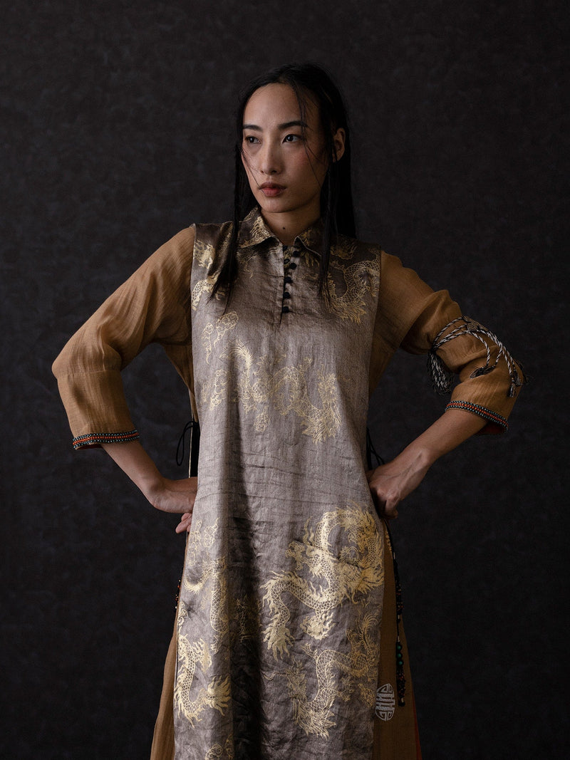 Trinpa Overlay-Gold tissue by Shades of India in gold color for women Worldwide
