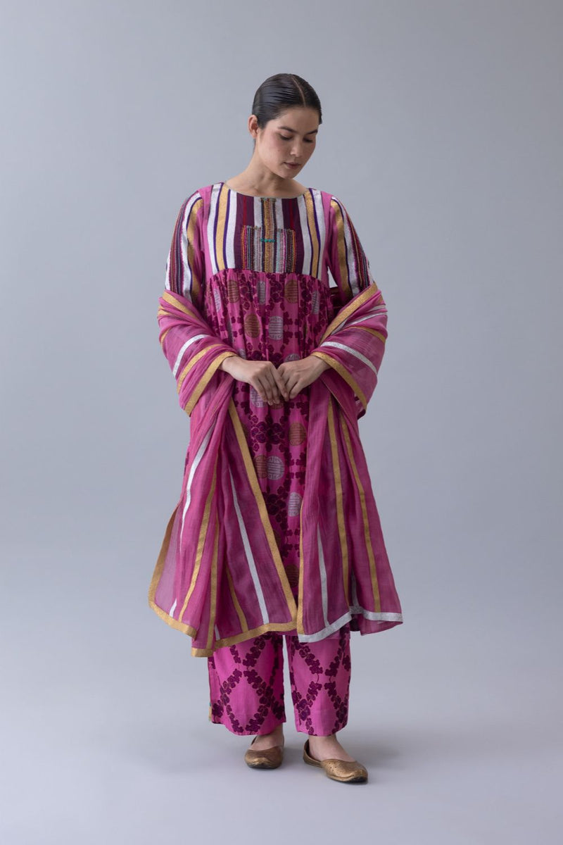 Bodhi Dupatta-Pink chanderi by Shades of India in pink color for women Worldwide