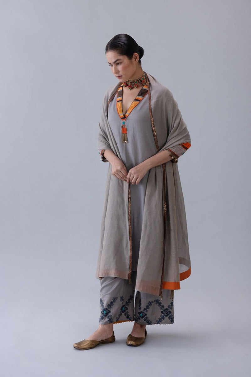 Gawa Dupatta-Grey tissue by Shades of India in grey color for women Worldwide