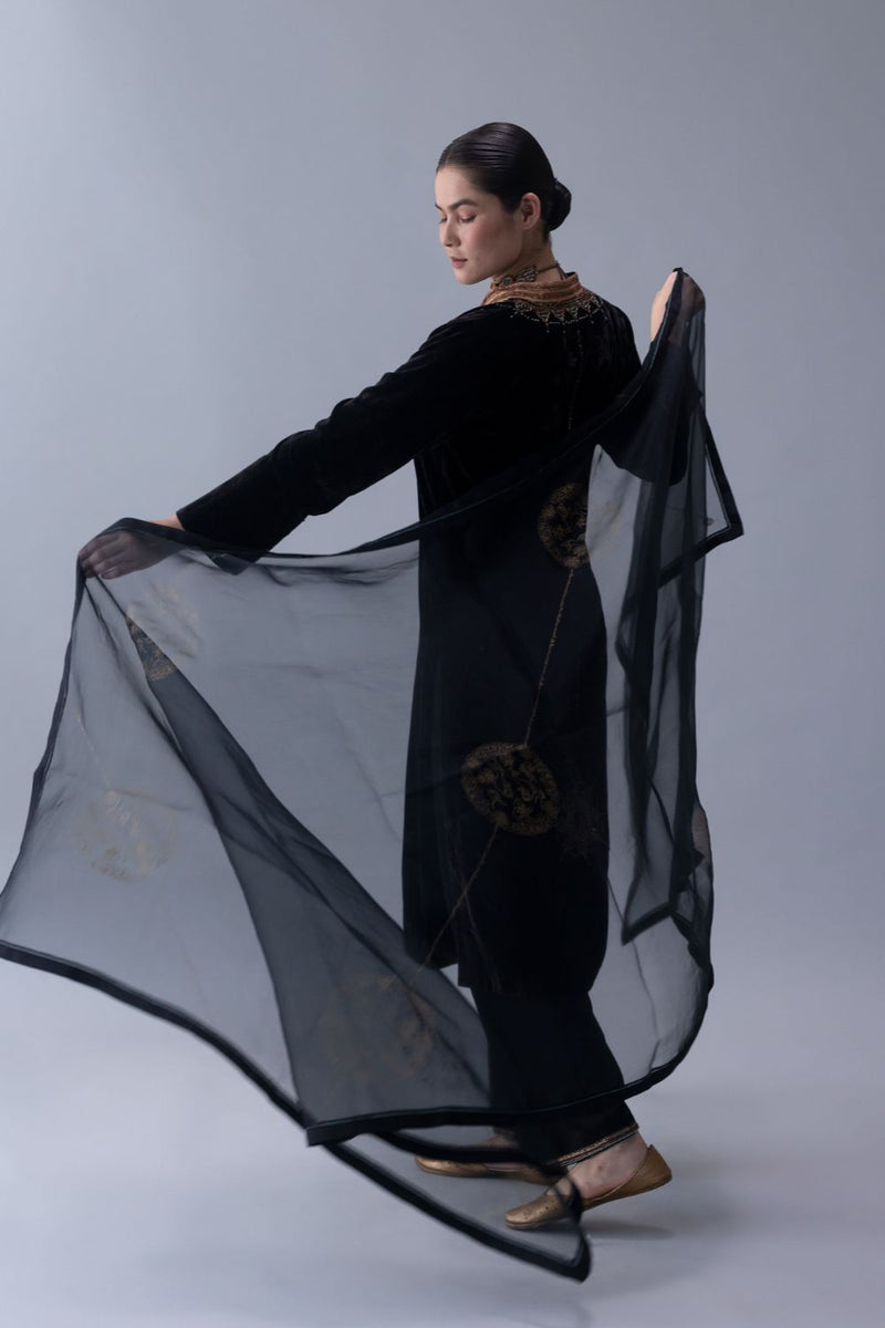 Kunzang Dupatta-Black organza by Shades of India in black color for women Worldwide
