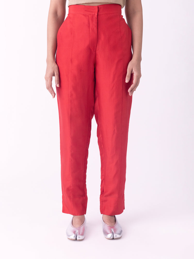 Dhar-Pant silk pyjama/salwar by Shades of India in red for women Worldwide
