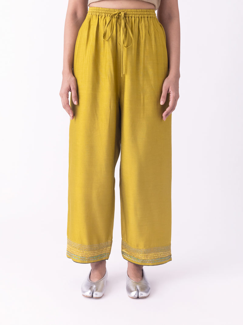 Uday-Pyjama silk blend pyjama/salwar by Shades of India in mustard for women Worldwide