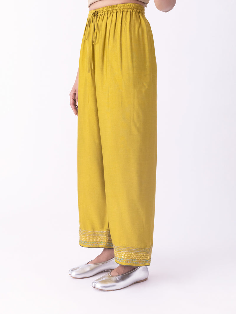 Uday-Pyjama silk blend pyjama/salwar by Shades of India in mustard for women Worldwide