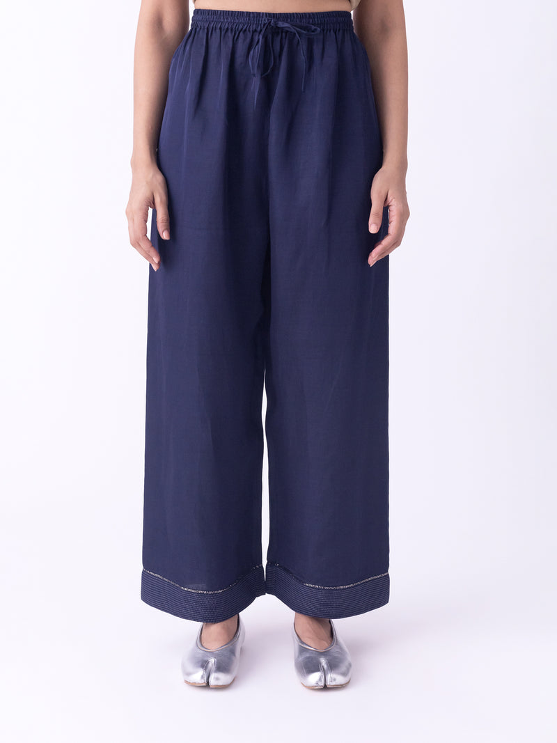 Taarika-Pyjama linen blend pyjama/salwar by Shades of India in indigo for women Worldwide