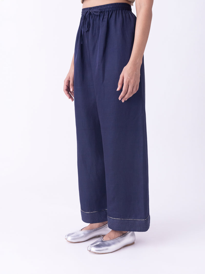 Taarika-Pyjama linen blend pyjama/salwar by Shades of India in indigo for women Worldwide